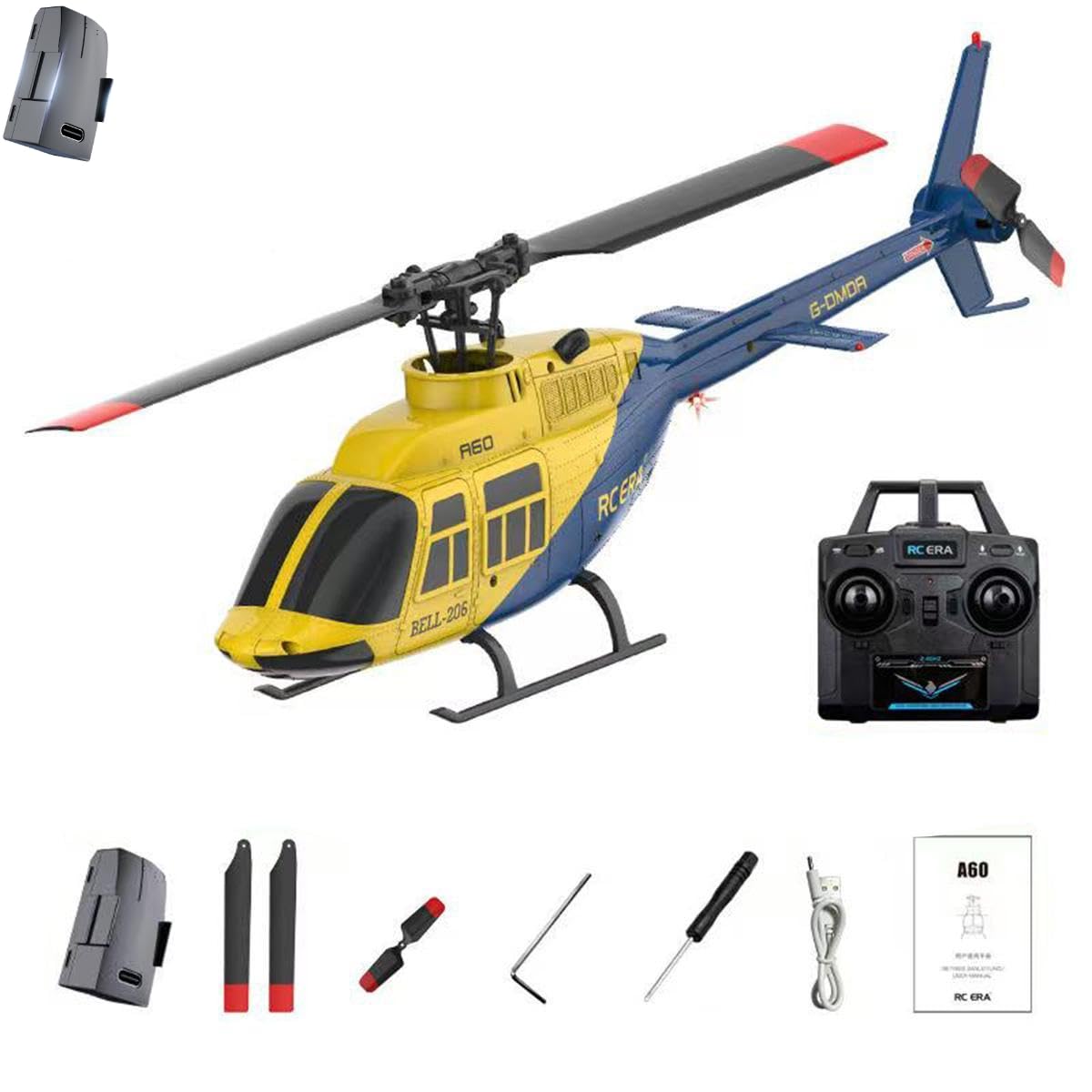 Cubertime A60 RC Helicopter 1/42 Scale Bell 206, 4CH Flybarless Mini Remote Control Aircraft with Optical Flow & 6-Axis Gyro, plus one Battery, RTF Hobby Model for Adults