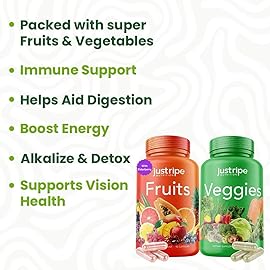 Fruits and Veggies Supplement - 90 Fruit and 90 Vegetable Capsules - 100% Whole Natural Superfood - Filled with Super Greens Vitamins and Minerals - Supports Balance Energy Levels (2 Pack)