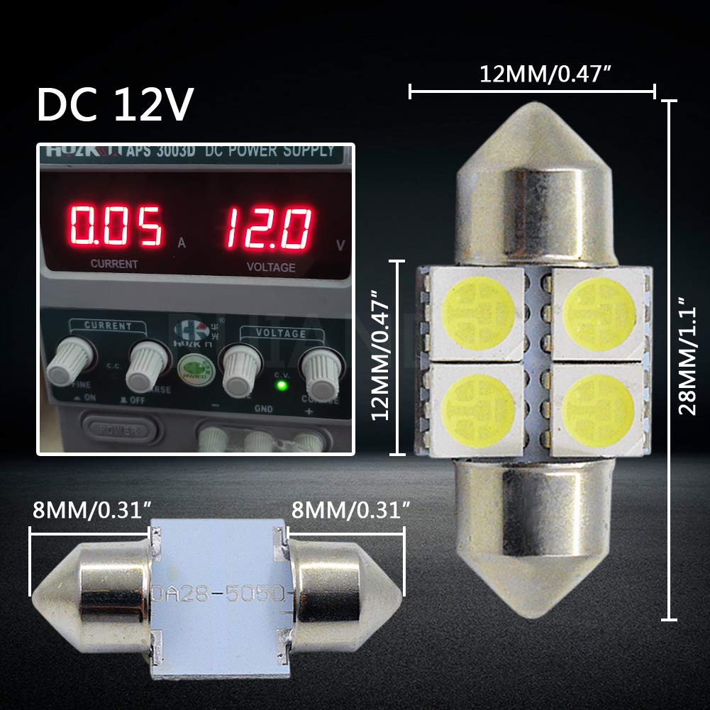 Ruiandsion Lampadine A LED 28mm 12V 5050 4SMD 6000K – Luce Bianca Per Interni Auto (Plafoniera, Mappa) – Confezione Da 2