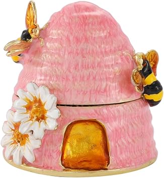 Bee Honeycomb Shape Trinket Box Hinge Hand-Painted Small Jewelry Boxes Enamel Wedding Favor Craft Gift for Women