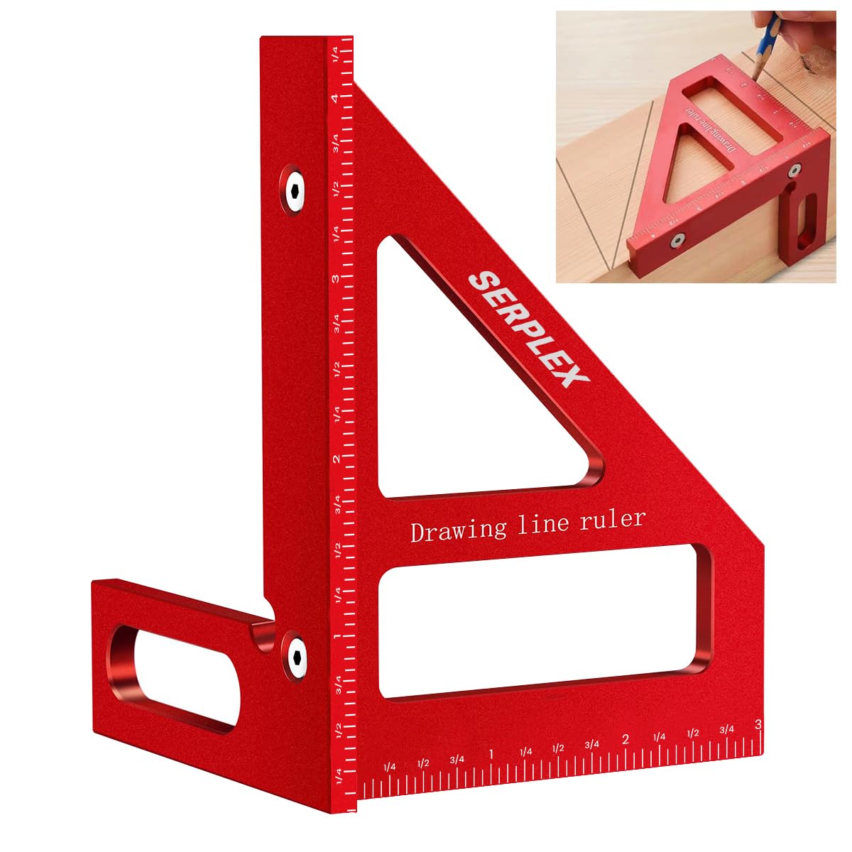 serplex Serplex® Drawing Line Ruler L-Rule Woodworking Ruler 45° /90 ° Drawing Line Ruler Laser-etched Marks Design Precise Aluminum Alloy Measuring Tool Angled Woodworking Ruler-picture-38