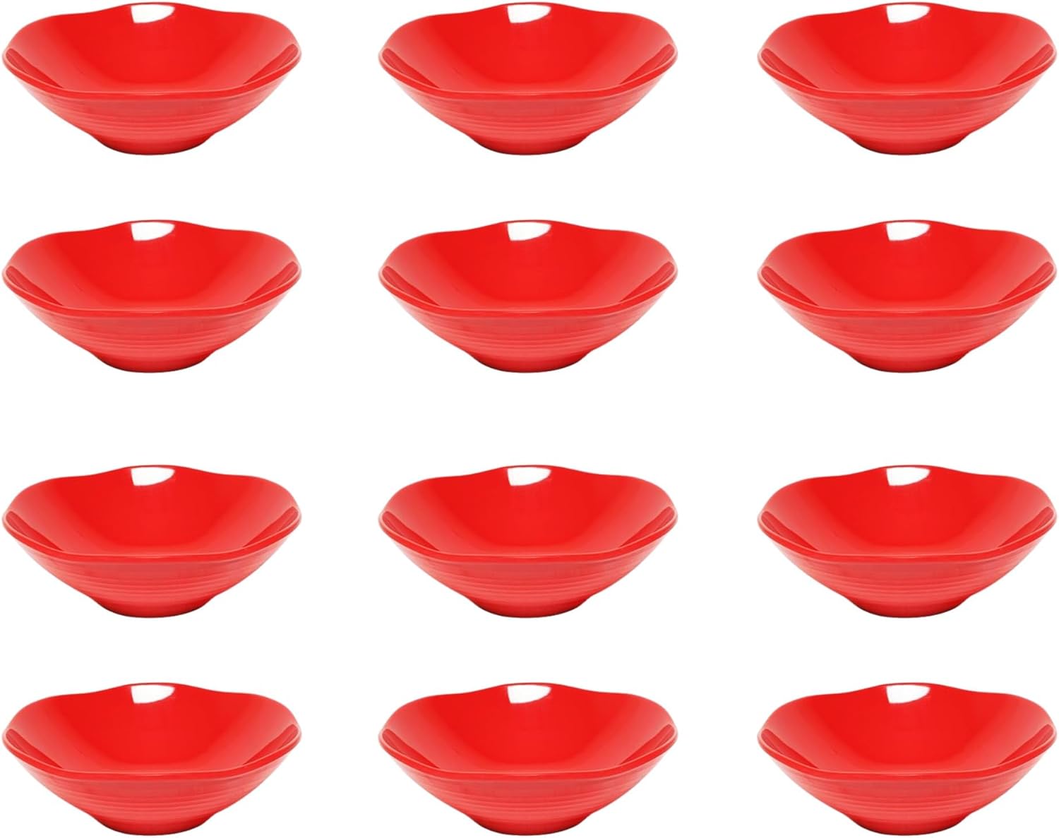TrueCraftware- 45 oz Wavy Soup Bowl Classic Pure Red Dinnerware Melamine Set of 12- Dishwasher Safe Reusable Serving Bowls Dinnerware Dishes for Soup Ramen Noodles Bowl