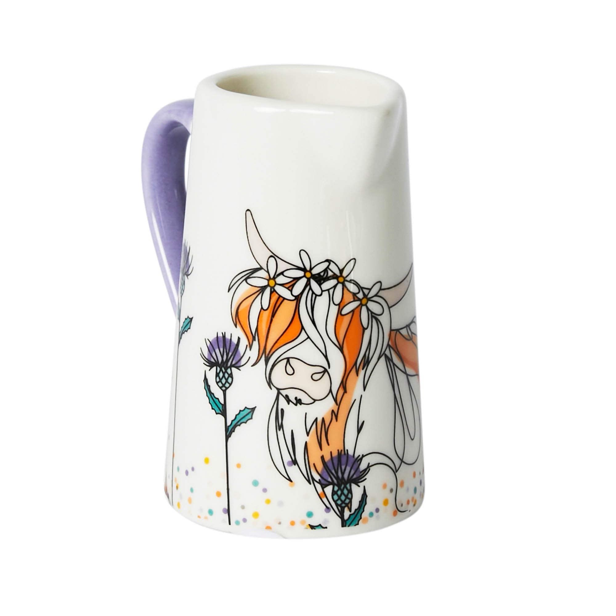 Tiny Lavender Highland Cow Jug | Cute Floral Cow | Small Vase | Gift Idea