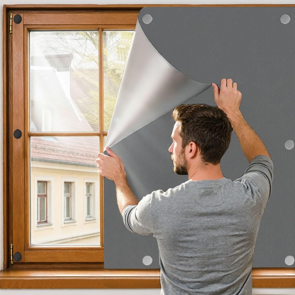 ZOYIZEN Magnetic Blackout Blinds 250x145cm, Blackout Curtains for Bedroom, 420D Waterproof Oxford, No Drilling, Black out Window Cover Suitable for Windows Any Shape, Grey