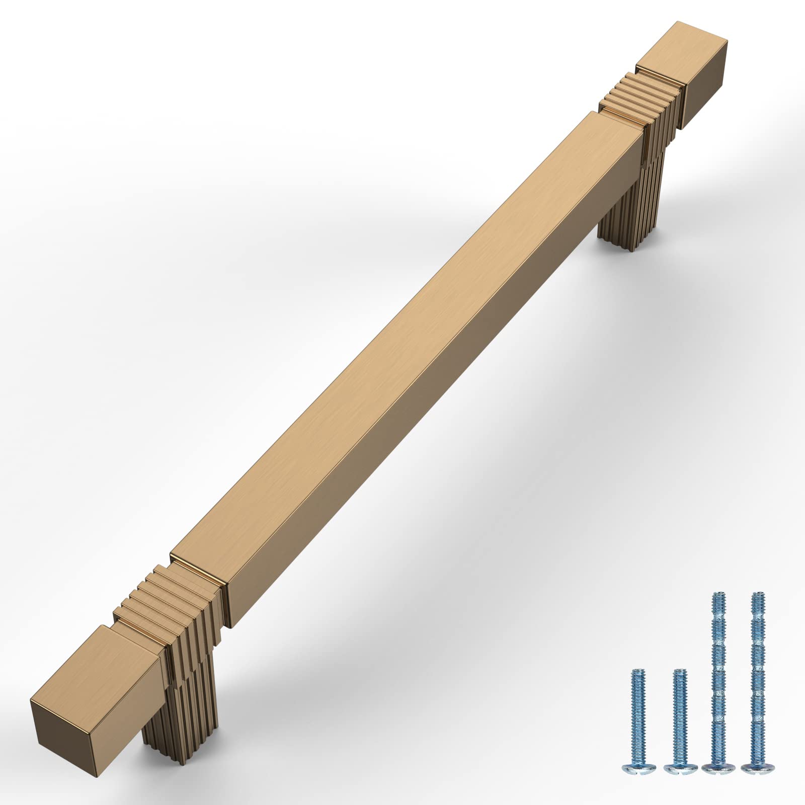 TUNNY 5-Pack Champagne Gold Cabinet Handles - 12.6 Inch Hole Centers, Octagon Brushed Pulls For Kitchen & Bathroom
