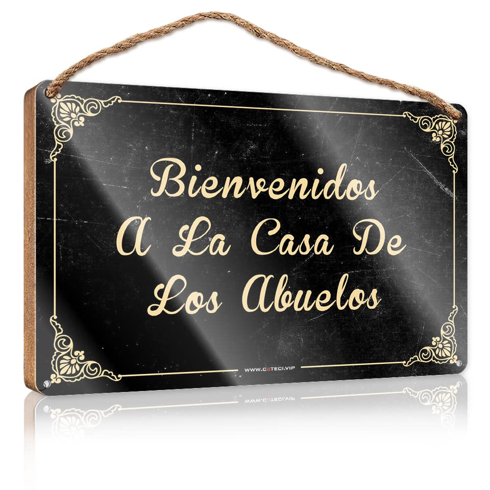 FZFN Hanging Plaque Sign Bienvenidos A La Casa De Los Abuelos Wooden Sign Wood Home Sign Outdoor Wooden Signs(15X28CM)