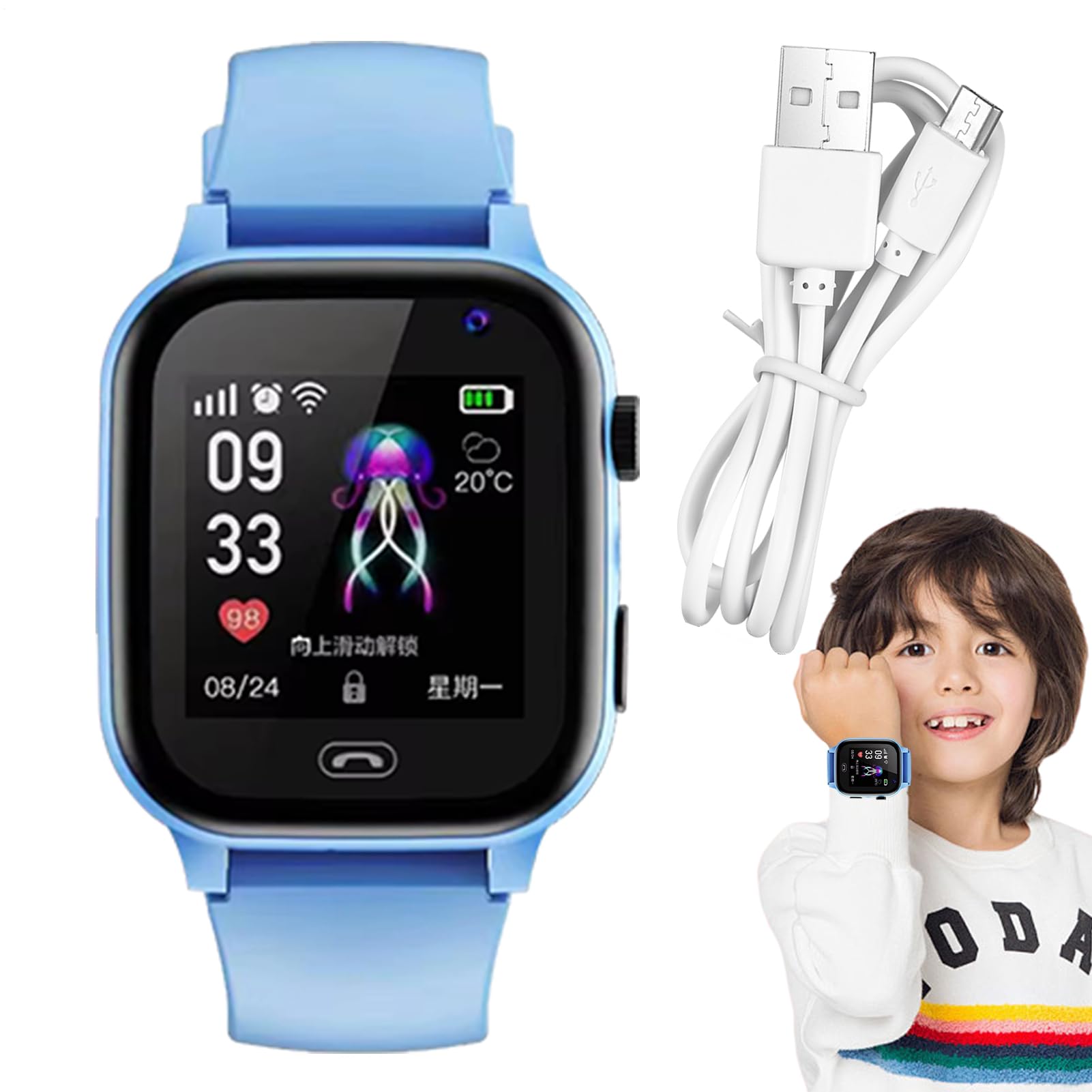 Genérico Reloj Inteligente 4G para Niños con Rastreador GPS, Videollamadas, Llamadas Telefónicas Y Chat De Voz, SOS, Cámara,Juegos, Linterna, Despertador Y Carga USB Reloj Inteligente