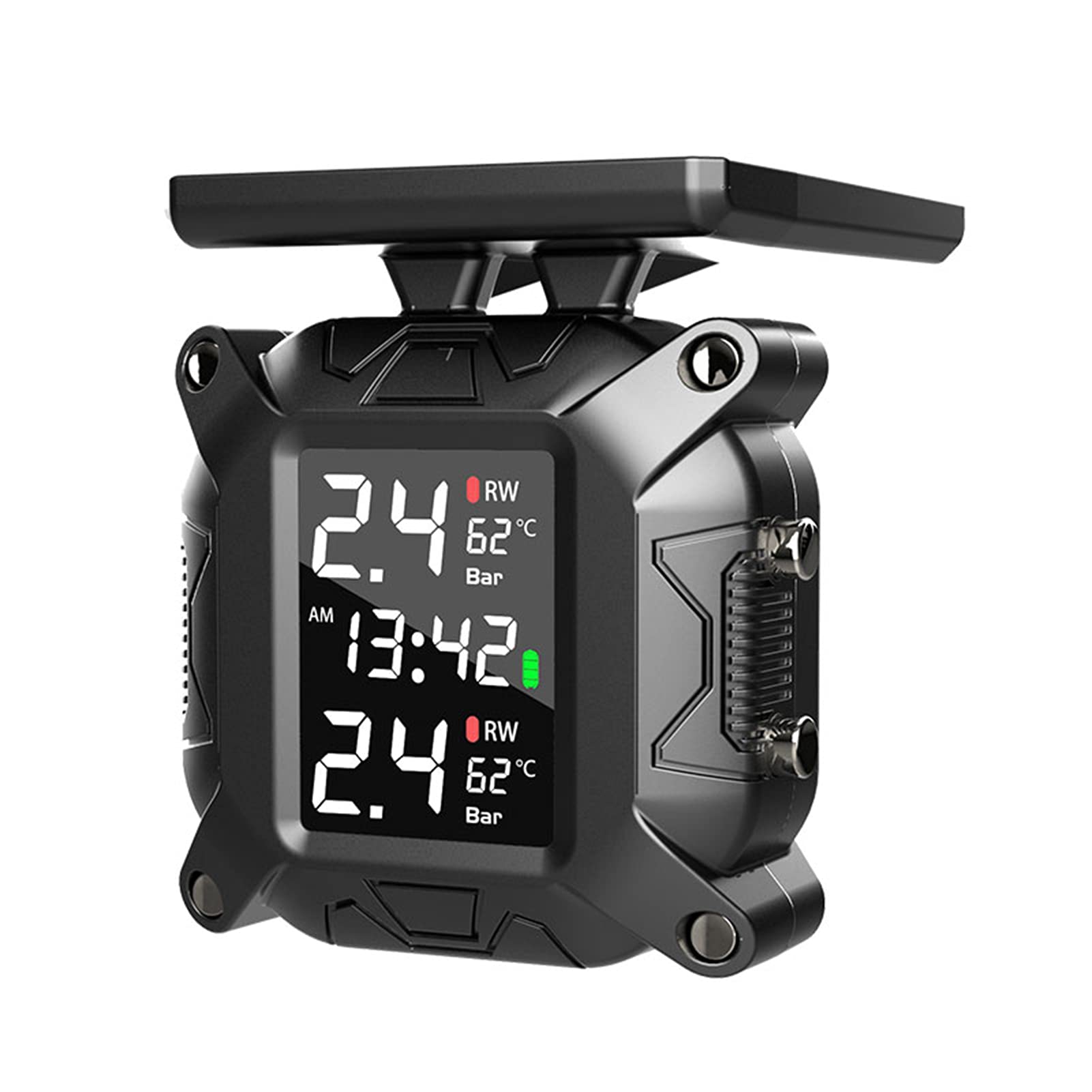 Pepisky Te Pressure ing System TPMS for Motorcycles Solar Weless Charging IP67 Waterproof with 2 External Sensors TPMS Real-time Displays 2 Tes' Pressure and Temperature