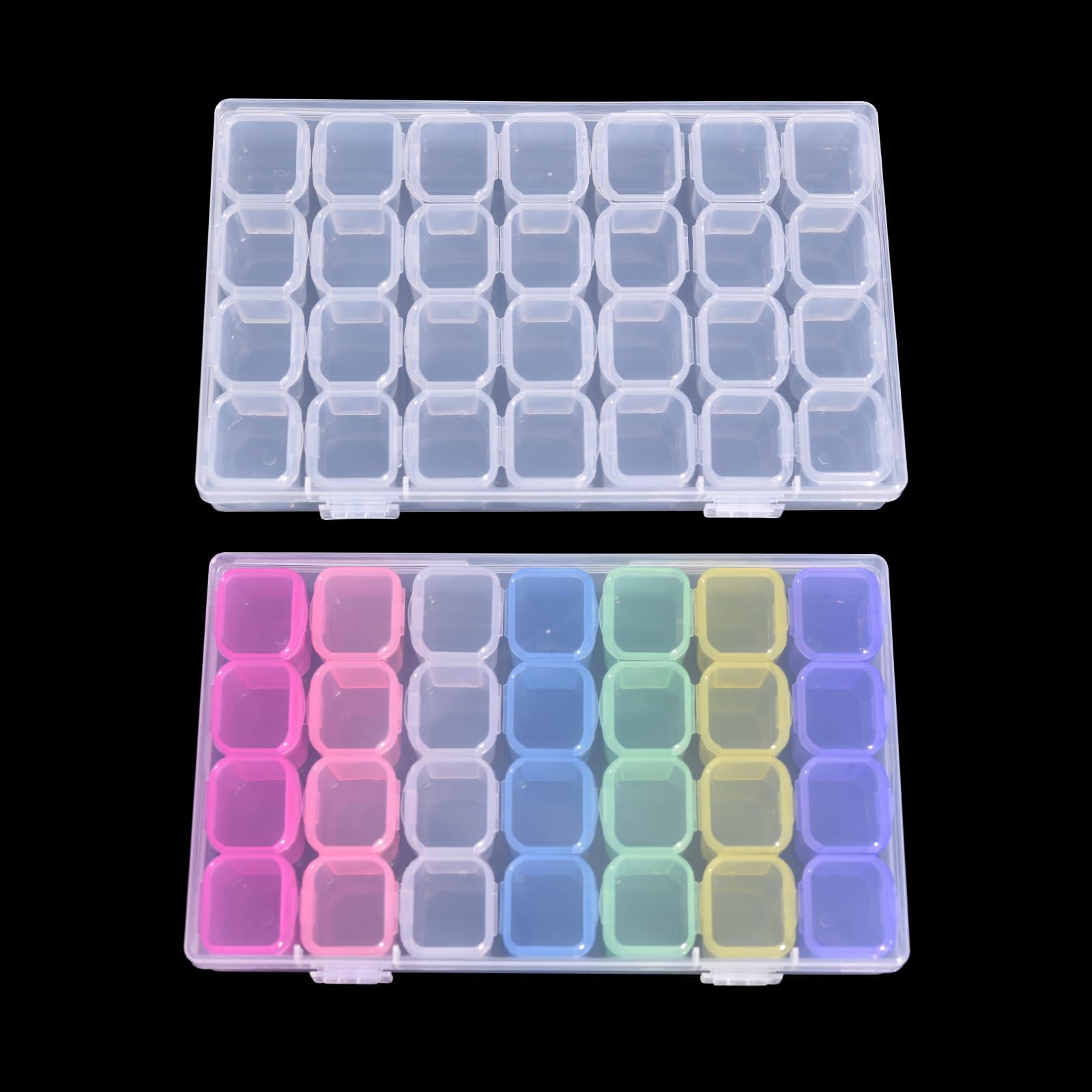 28 Grids Diamond Paint Storage Boxes 2 Pack Plastic Nail Art Decorations Container Bead Storage Containers Rhinestone Organizer Container Case Detachable Display Tray