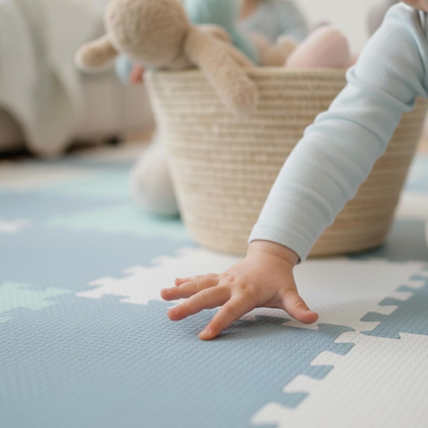 LittleTom Spielmatte Baby Puzzlematte Pastellfarben - 27 Matten je 30x30 cm Krabbelmatte 270x90 cm Bodenmatte Kinder - Puzzle Teppich Kinderzimmer - Bodenschutzmatte Spielteppich Eva Schaumstoffmatte