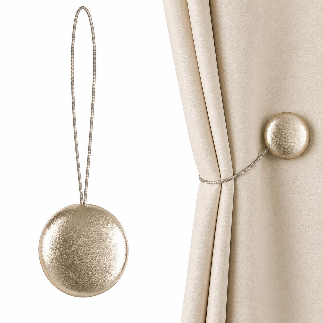 Fermatenda Magnetici Resistenti TONDO CHAMPAGNE EFFETTO PELLE 1Pz Bottone Simil pelle
