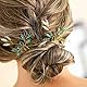 IYOU Hochzeit Kristall Haarnadeln Grün Strass Braut Kopfbedeckungen Blatt Abschlussball Haarschmuck zum Frauen und Mädchen (2 Stück)(Gold)