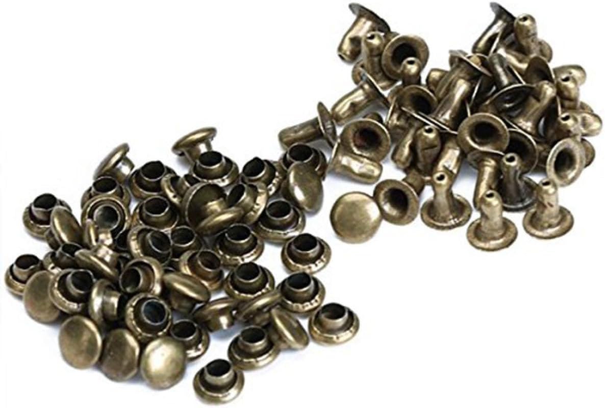 100 Sets Antique Brass Round Rivet Studs 6mm for Leathercraft
