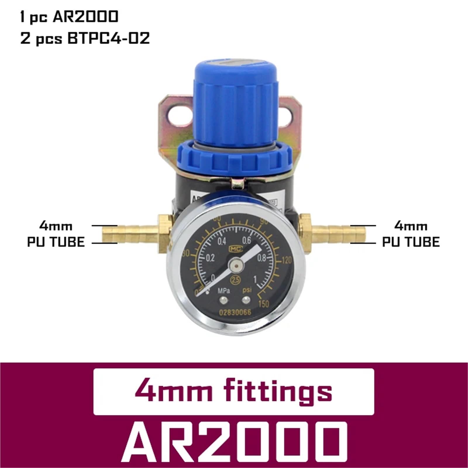 Regulador de compresor de control de alivio de presión de aire neumático AR2000 de 1/4'' Unidades de tratamiento Accesorio de manómetro de válvula(Yellow)