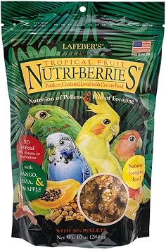 LAFEBERS Tropical Fruit Nutri-Berries Pet Bird Food, Made with Non-GMO and Human-Grade Ingredients, for Cockatiels Conures Parakeets Budgies Lovebirds Tropical Fruit 10 oz