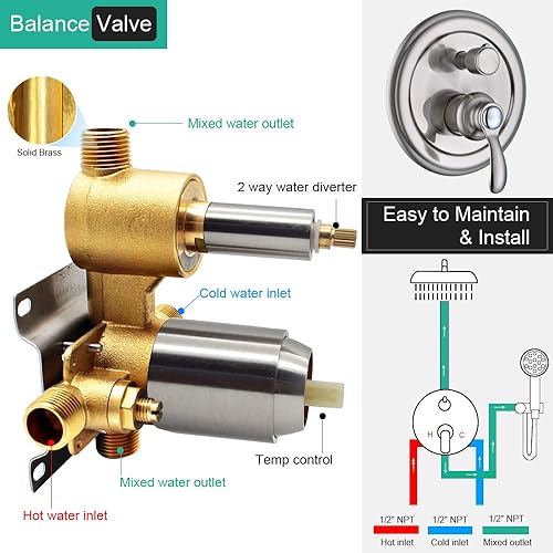 Miniatura 3 de Juego completo de grifos de ducha antiguos sistema de ducha de lluvia de montaje en techo, cabezal de lluvia de 9 pulgadas y rociador de mano,