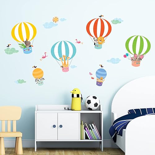 Miniatura 4 de DECOWALL DWL-2010 - Calcomanías de pared con globos de aire caliente para despegar y pegar, calcomanías de pared extraíbles para niños, guardería,