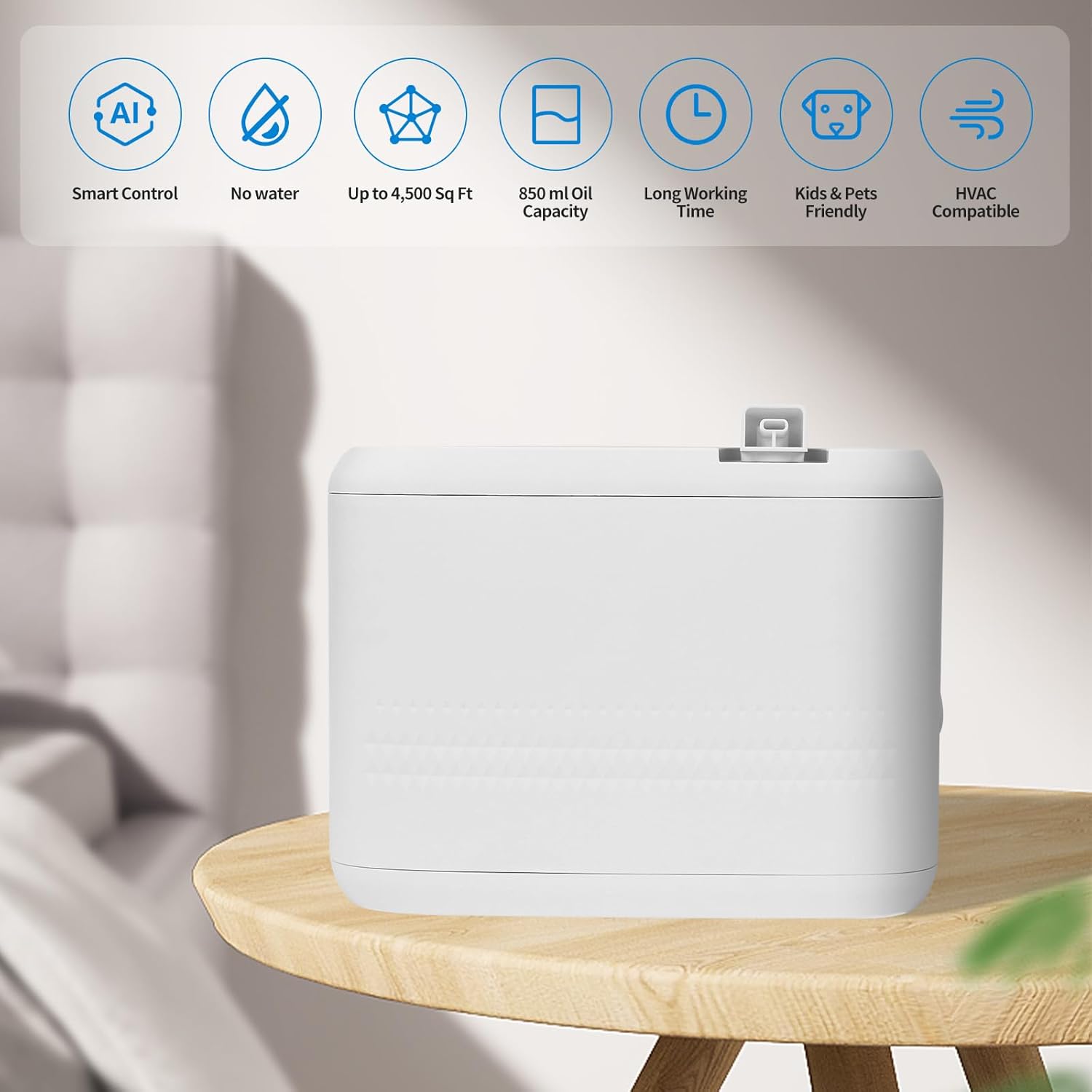 Smart Scent Air Machine for Home, HVAC Scent Diffuser for Essential Oils with Cold-Air Diffusion Diffusion System, Waterless Aromatherapy Diffuser 850ml Covers Up to 8000 Sq.Ft, White