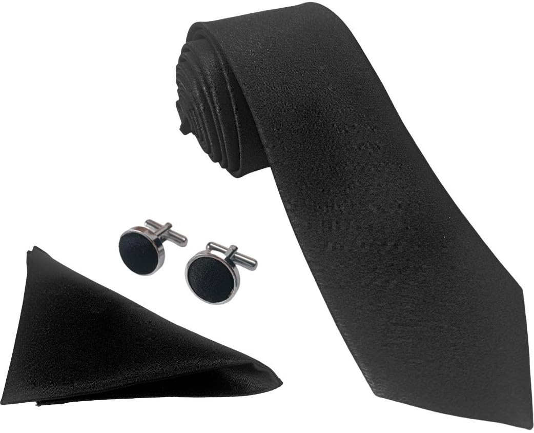 Men’s Satin Tie Set with Pocket Square & Cufflinks – Formal Necktie for Wedding, Party, Business & Gift-image-39