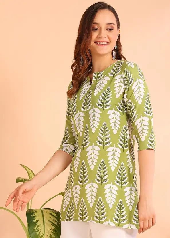 Image of Women's Short Kurti in Multicolor Rayon Cotton Blend | Ladies Ethnic Tunic | Office