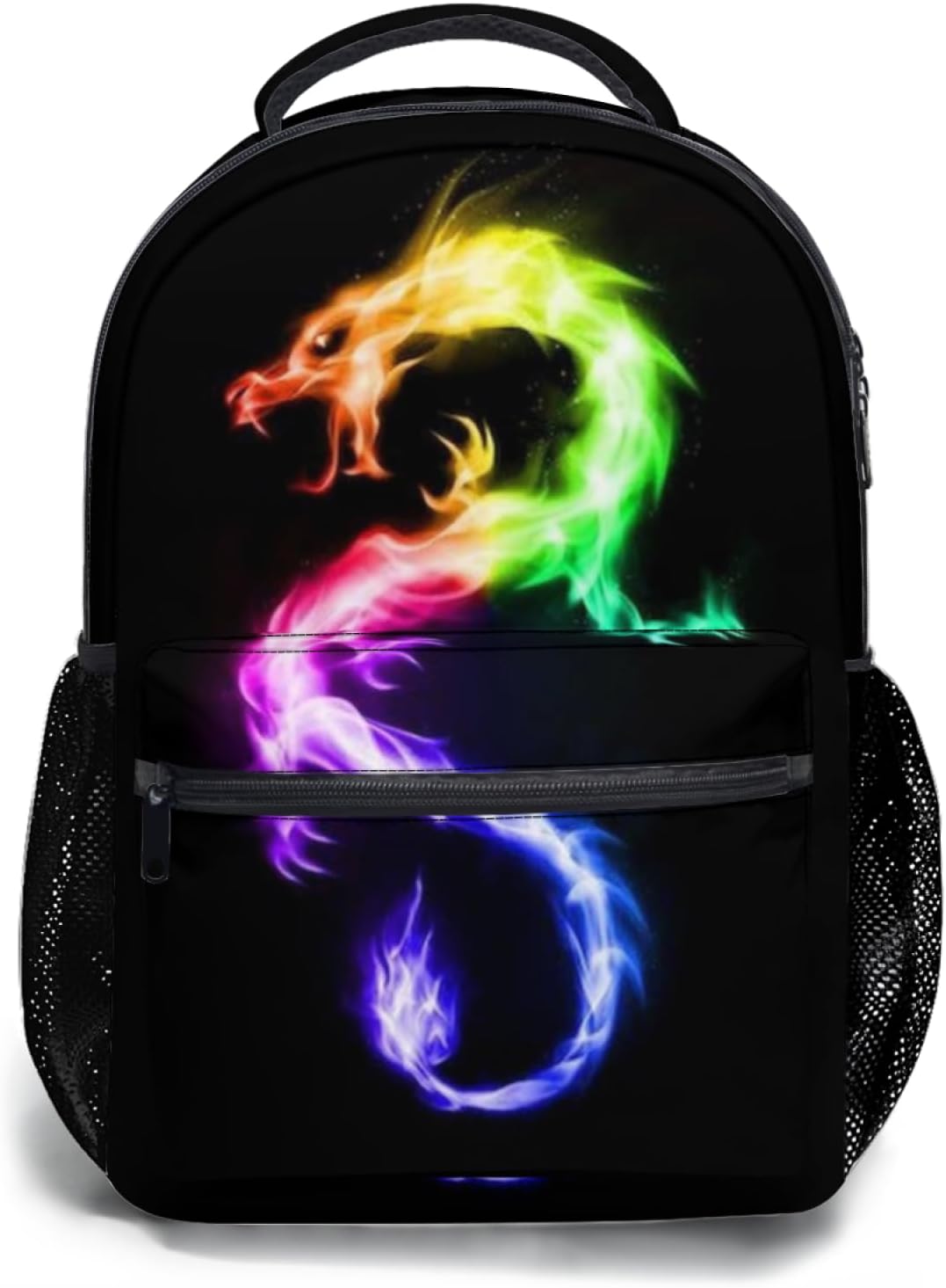 Fire Rainbow Dragon Black School Backpack, Kids bag for Boys Girls Elementary, School Bookbag Travel Laptop Daypack for Travel Hiking Camping Daypack