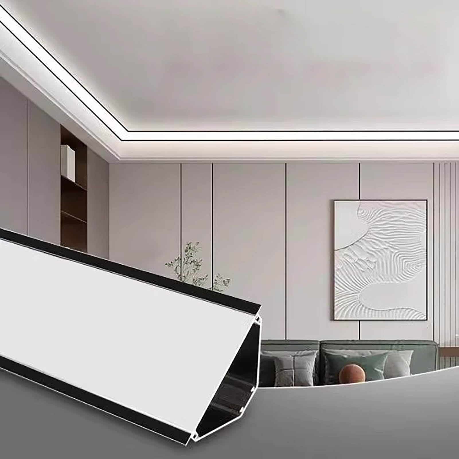 Profili per Strisce Led Canale di Illuminazione in Alluminio per Modanatura a Corona Nera, Canale Diffusore per Illuminazione Indiretta a Led Decorativa, Canale per Battiscopa / Plafoniera(55.8ft/17m)