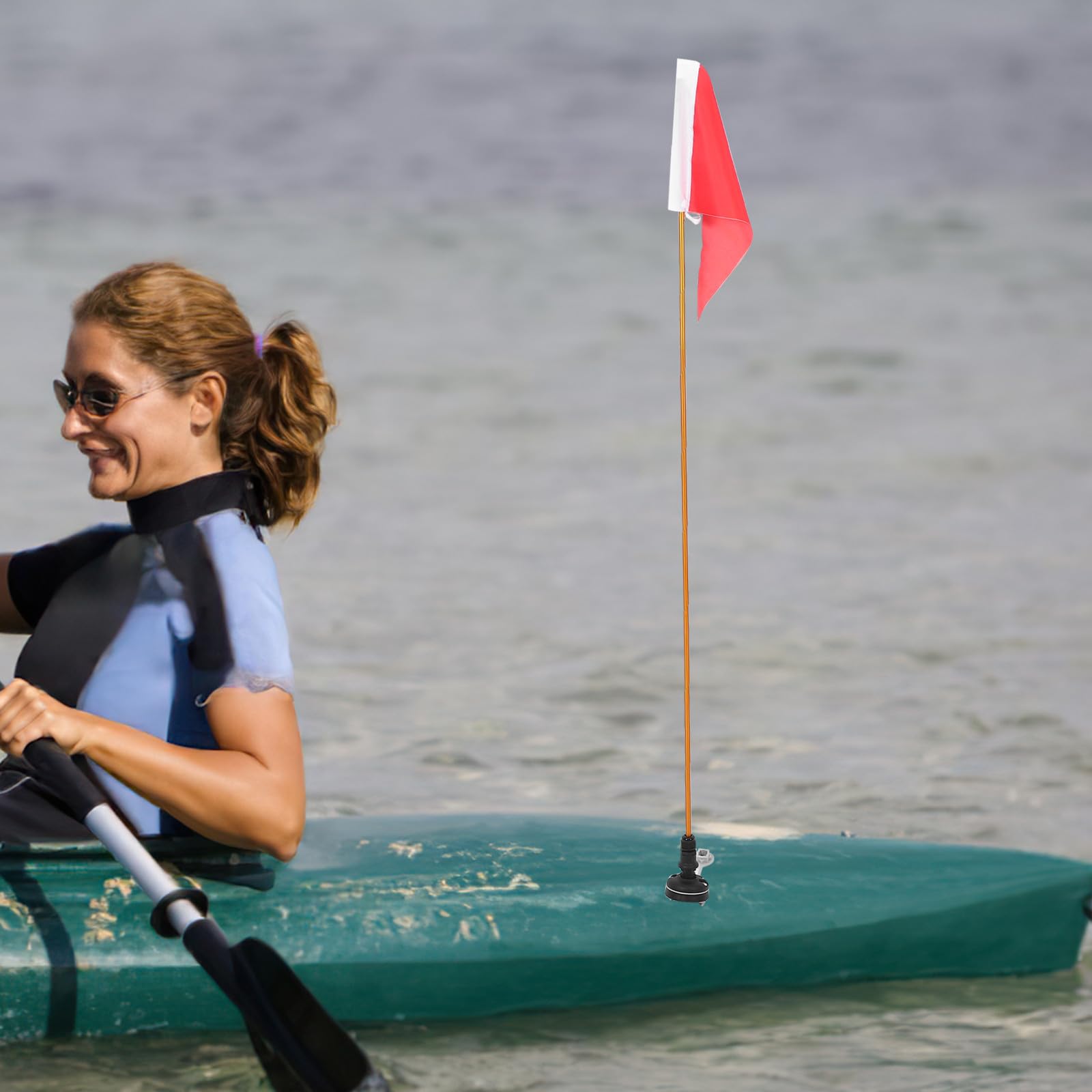 MERRYHAPY Bandiera di Avvertimento per Kayak Supporto in Acciaio e Base Stabile, Kit Accessori Nautici Pieghevole e Leggero, per Barche Leggere e Canoe, Montaggio Rapido per attività
