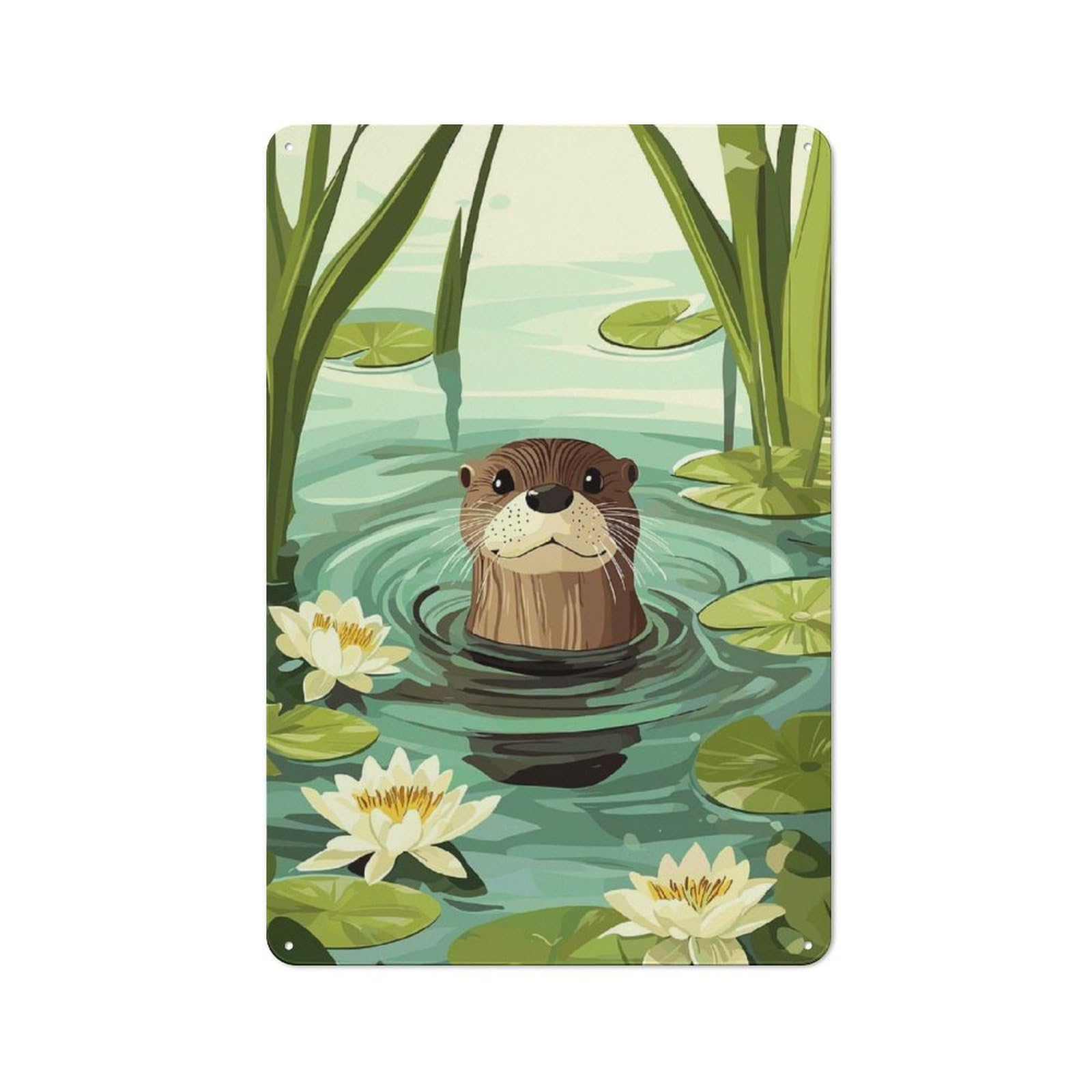 Junmoney Cute Otter In Water Lily Pond Shed Style Shed Metal Sign 30X20cm, Shed Wall Decor For Shed, Garden Room, Porch Or Garage
