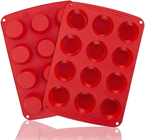 Webake Molde para magdalenas de 12 tazas, molde europeo de silicona para magdalenas, bandeja antiadherente para magdalenas, molde para magdalenas de