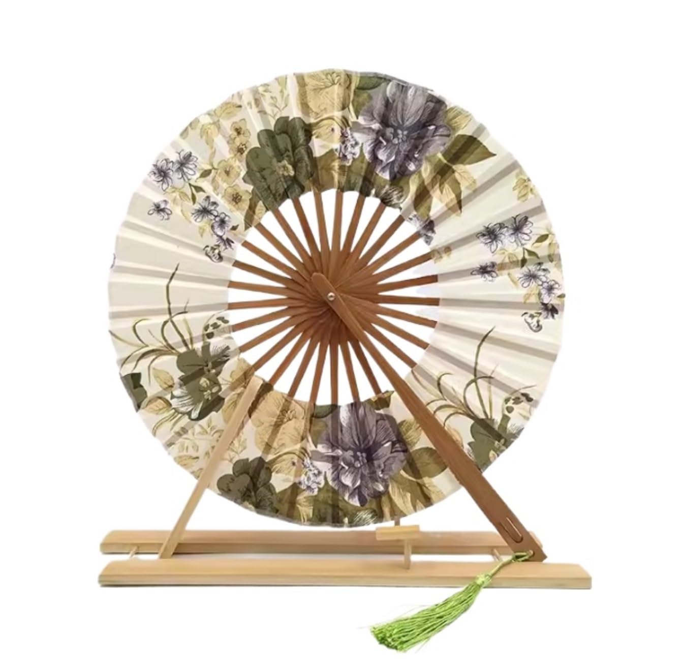 DANNMPX Display Fans Folding Hand Fan Japanese Sakura Flower Pocket Round Circle Party Decor Bamboo Hand Held(K)