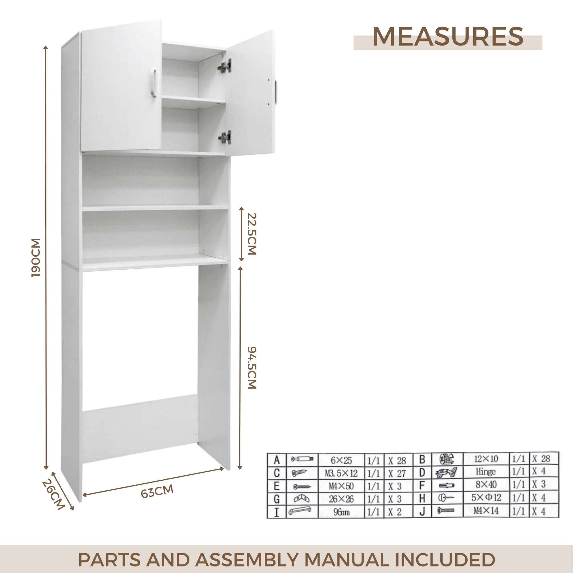 Wasmachinekast, wasmachinerek, badkamerrek, vrijstaand, wc-plank boven wasmachine droger toilet, bovenbouwkast, wasmachine, bovenbouw, kast, ruimtebesparend (wit hout
