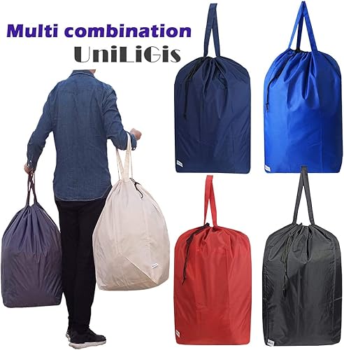 Miniatura 6 de Bolsa de lavandería de viaje lavable con asas y cordón (paquete de 2), resistente lo suficientemente grande como para contener 3 cargas de