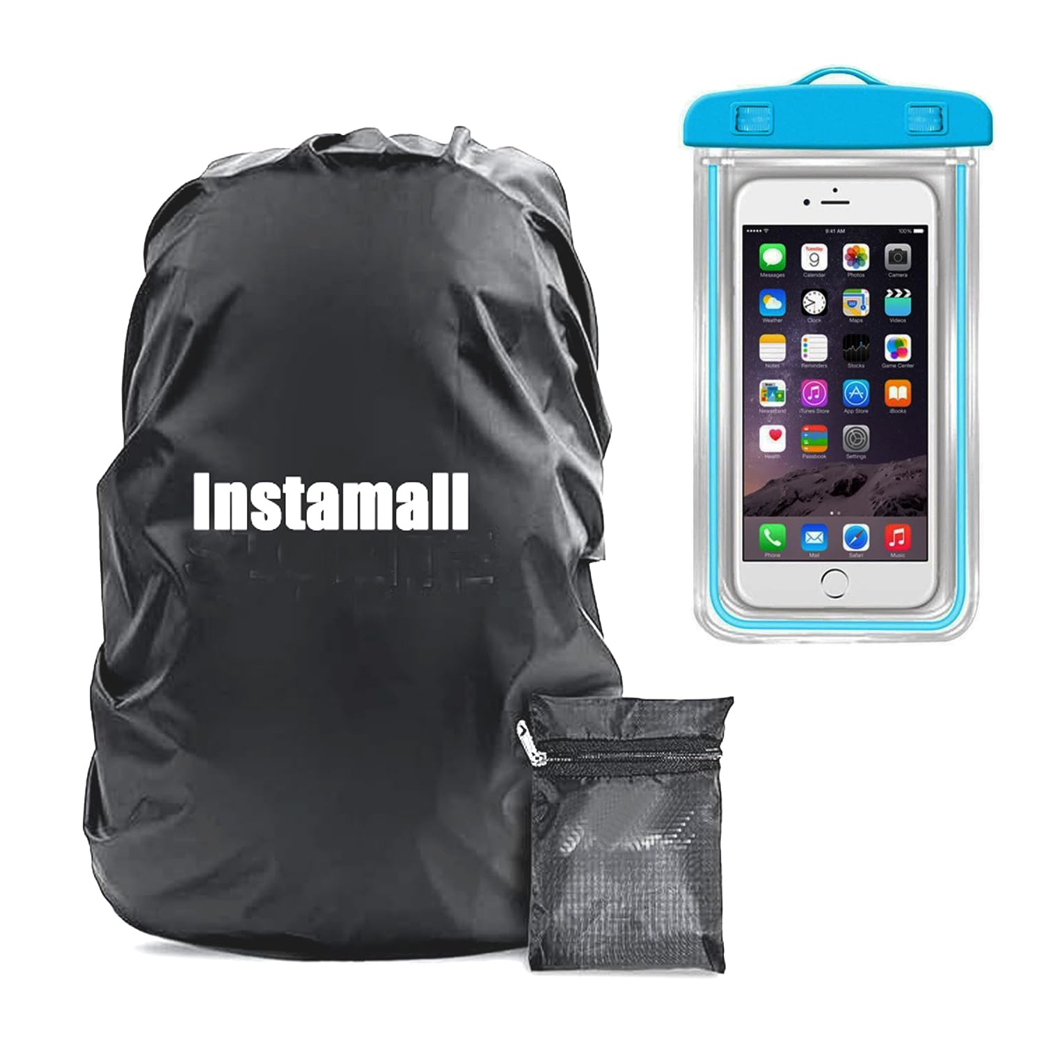 INSTAMALL Travel Essentials Premium Waterproof Rain & Dust Cover for Backpack with Pouch 30-45 litres Capacity with Mobile Rain Protection Cover (Black)