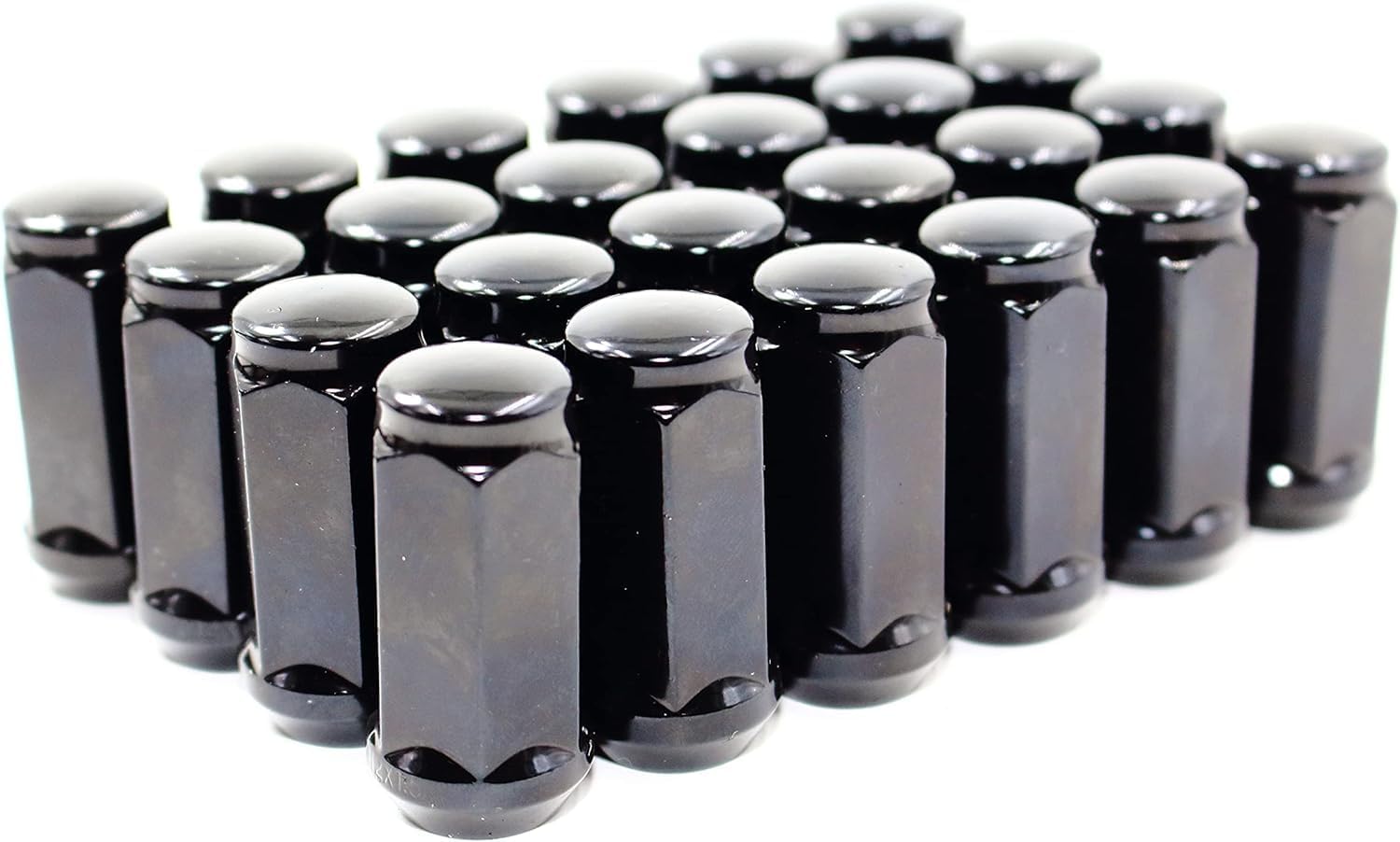 Set of 24 Veritek 14x1.5mm 1.75 Inch 45mm Overall Length 3/4 19mm Hex Black Lug Nuts for Aftermarket Custom SUV Truck Wheels
