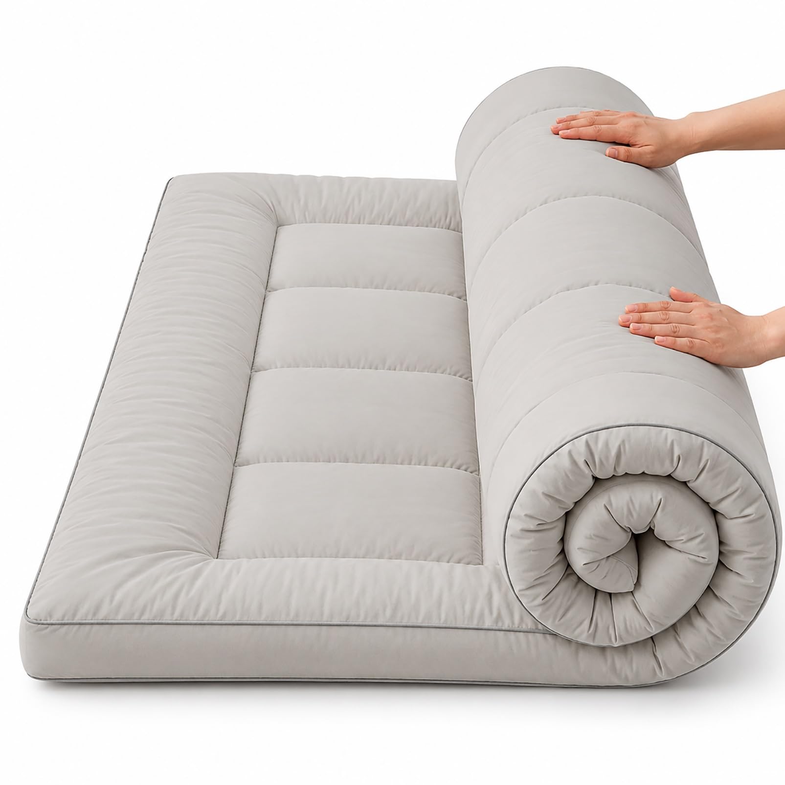 Mattress Topper Pad With Elastic Corner Straps, Foldable Bed Cushion For Dorm, Guest Room & Bedroom, Soft Sleeping Mat In 5cm Or 10cm Thickness(5cm Gray,150x200cm)
