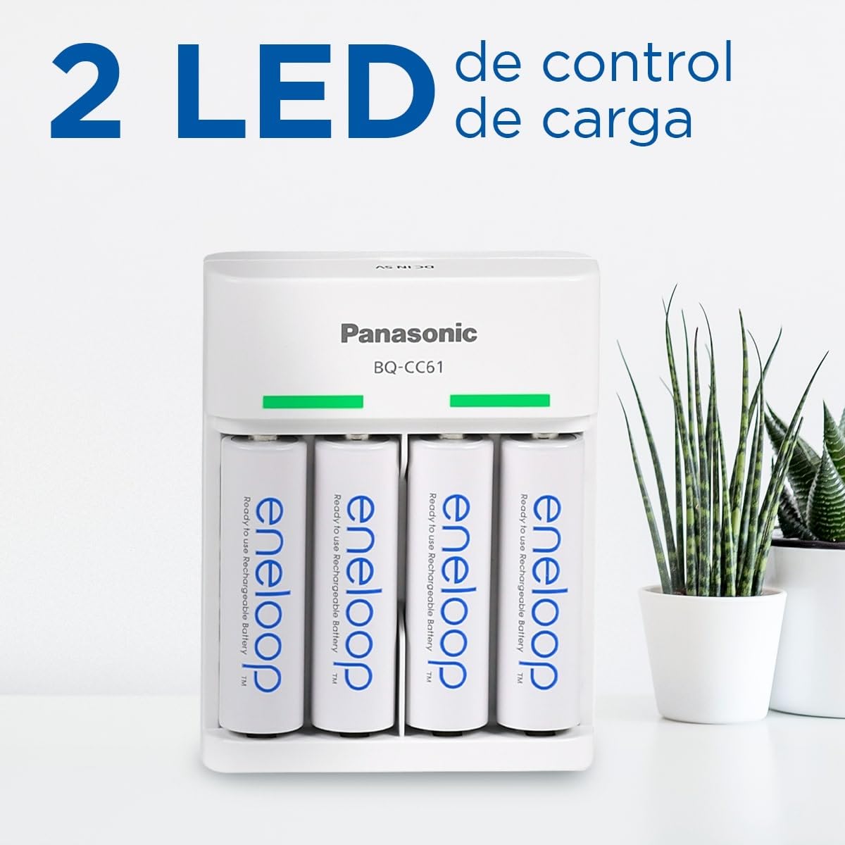eneloop Basic Cargador USB, para 2 o 4 Pilas Recargables AA/AAA, 10h de Tiempo de Carga, 6 Funciones de Seguridad, 4 Pilas eneloop AA (2000 mAh) Incluidas