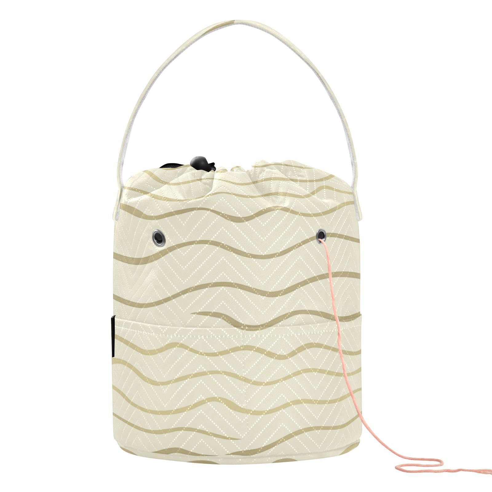 Minimalist Wave Lines Beige Crochet Storage Crochet Needle Case with Holes Storage Bag for Crochet Tool Crochet Supply