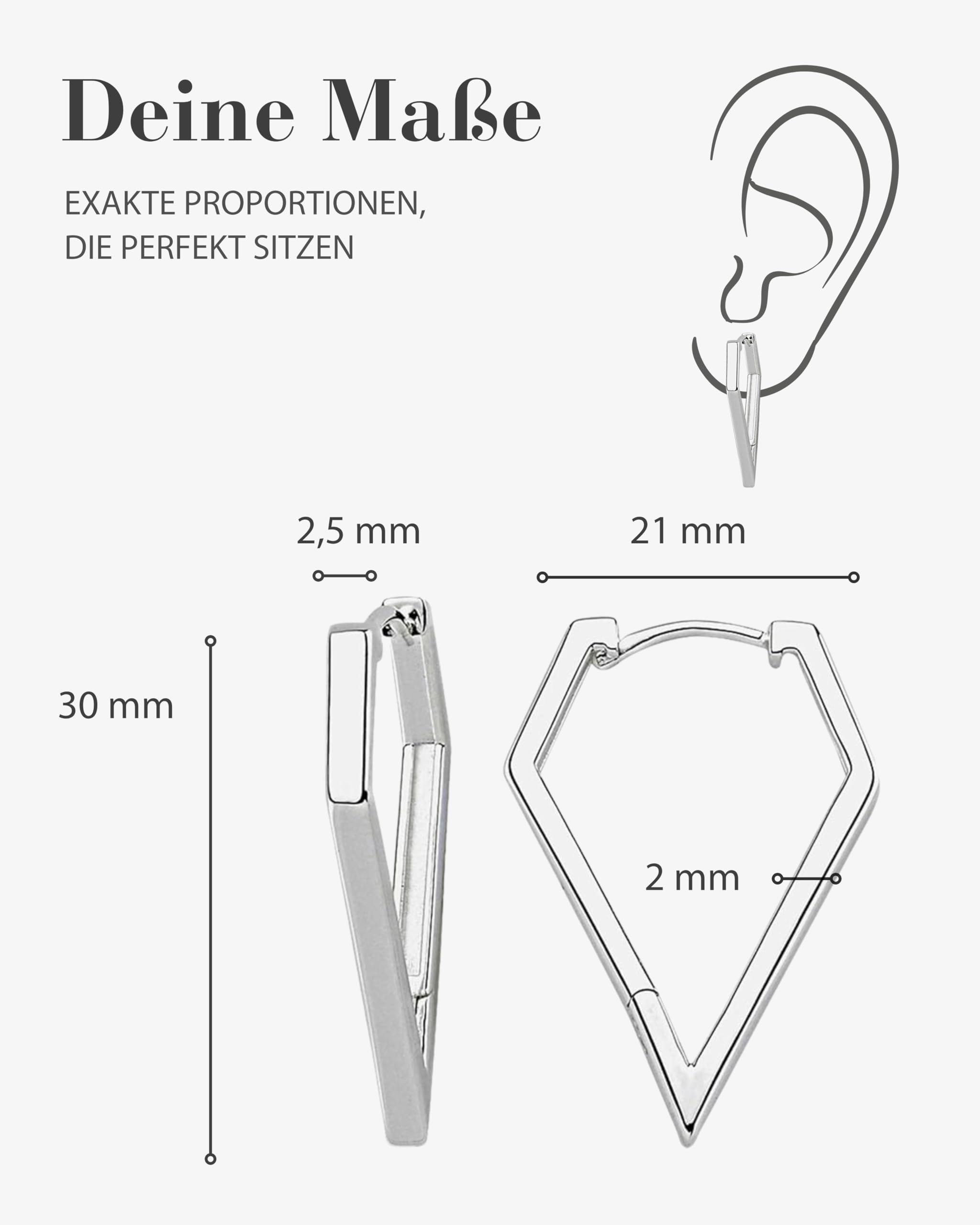 Vinani Damen Ohrringe 925 Silber - Klapp-Creolen diamantförmig glänzend - 925 Sterling Silber für Frauen - 2CSD
