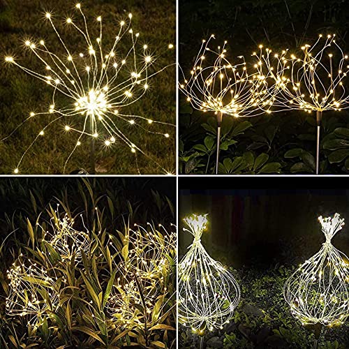 Perzoe Outdoor Decorative Solar Firework Light - Solar Powered 120Led 40 Copper Wire Garden Decorative Lights For Patio Lawn Christmas Birthday Party Decor(2 Pack) (Warm White) #TOP3