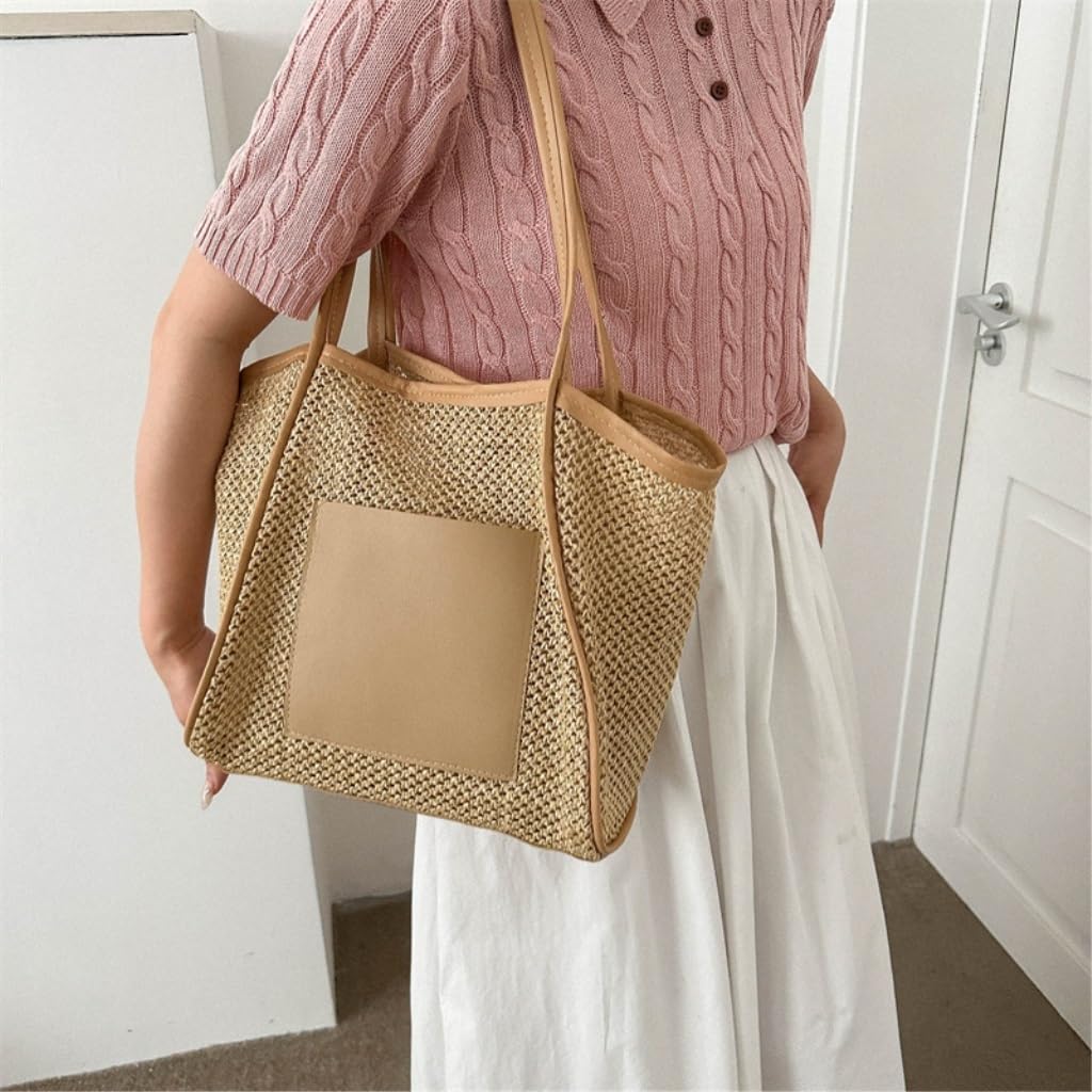 borsa paglia Borsa In Paglia Intrecciata Borsa Da Spiaggia A Spalla Vuota Nuova Estate Borsa For Pendolari For Madre E Bambino Borse a tracolla
