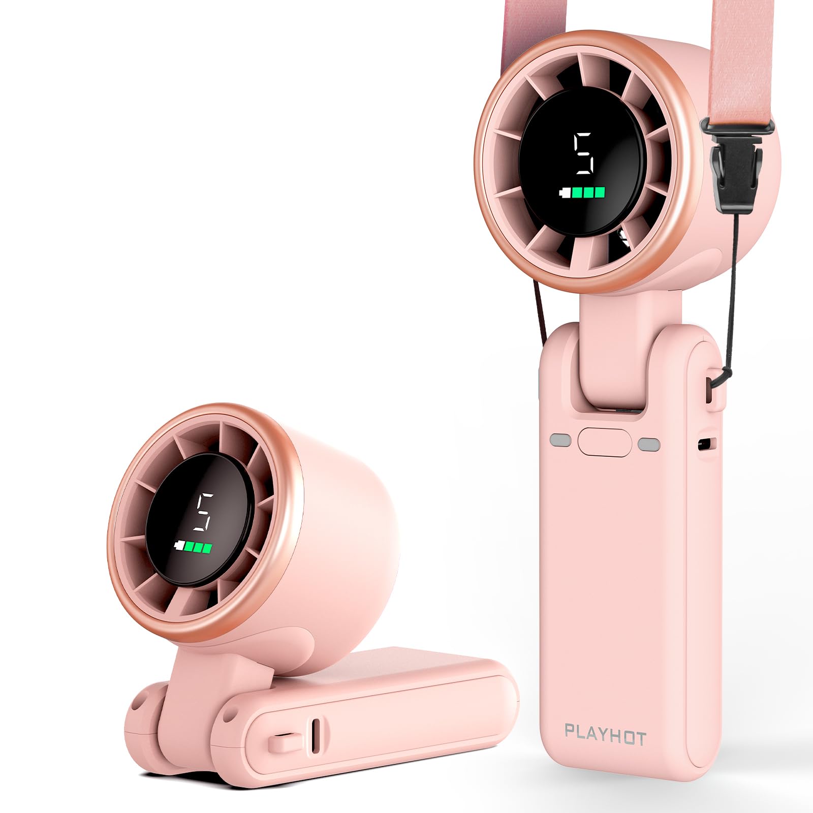 Portable Handheld Turbo Fan, 5-Speed Personal Fans, 5000mAh Rechargeable Fans Up to 12 Hours, Weight only 0.6lb Small Fan, Hand/Neck/Desk Fan 3 IN 1, Beach Vacation Essentials(Pink)