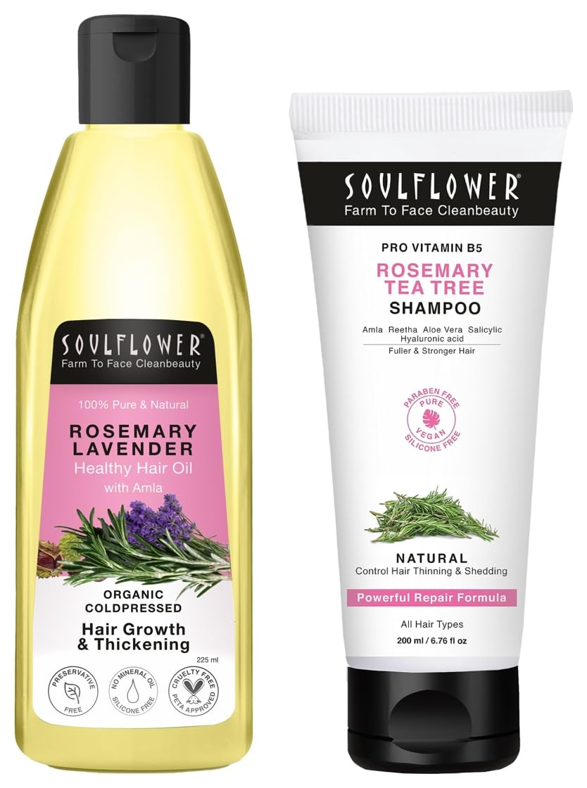 Soulflower Rosemary Shampoo 200ml | Hair Growth, Anti-Hair Fall, Strong, Shiny, Healthy Scalp | Tea Tree & Pro Vitamin B5 | Men & Women | & Hair Growth Oil 225ml, Natural-image-41