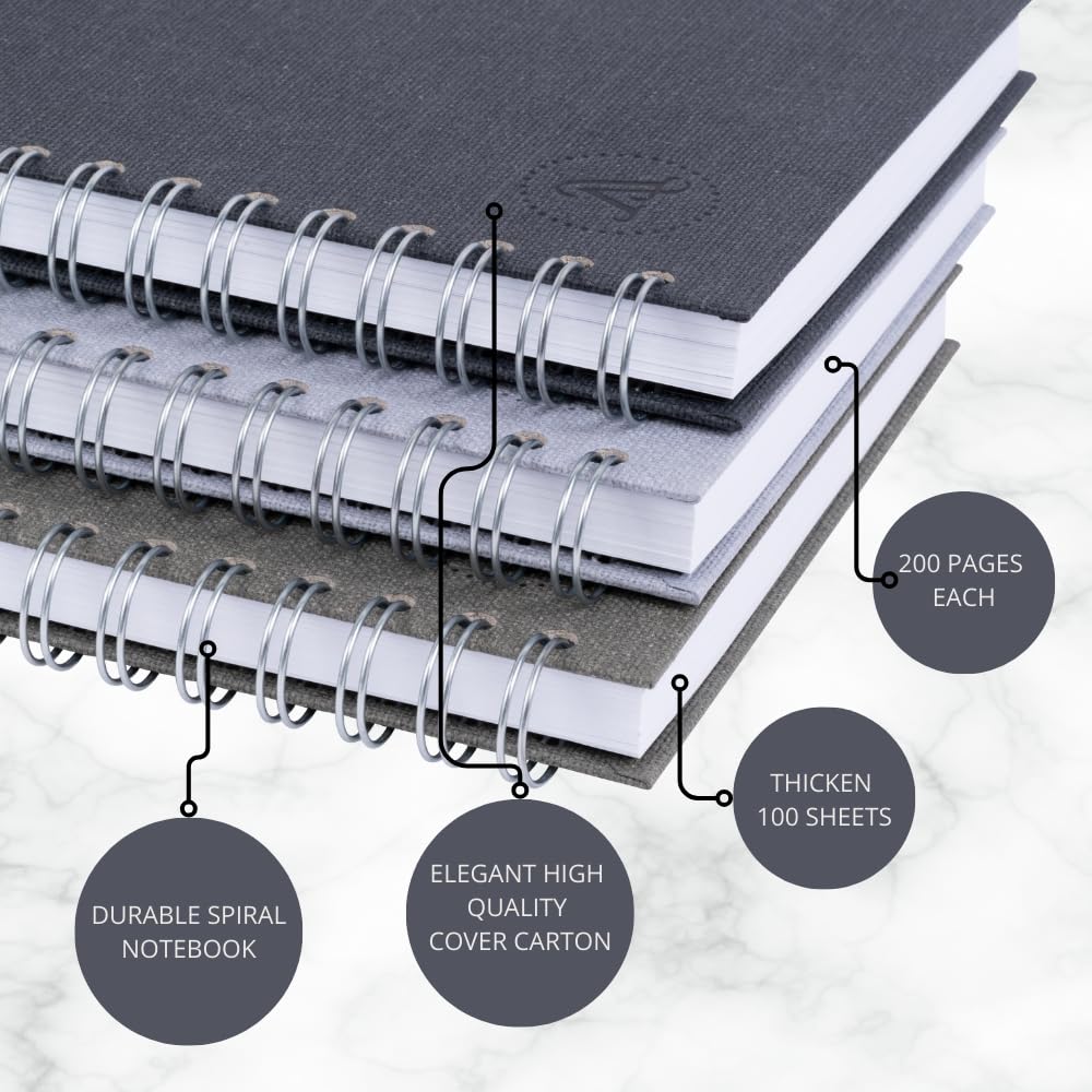 Victoria's Journals, Notebook A5, Hardcover A5 Lined Notebook with 8mm Line Spacing, 100 gsm, 200 Pages, Pack of 3 - Image 3