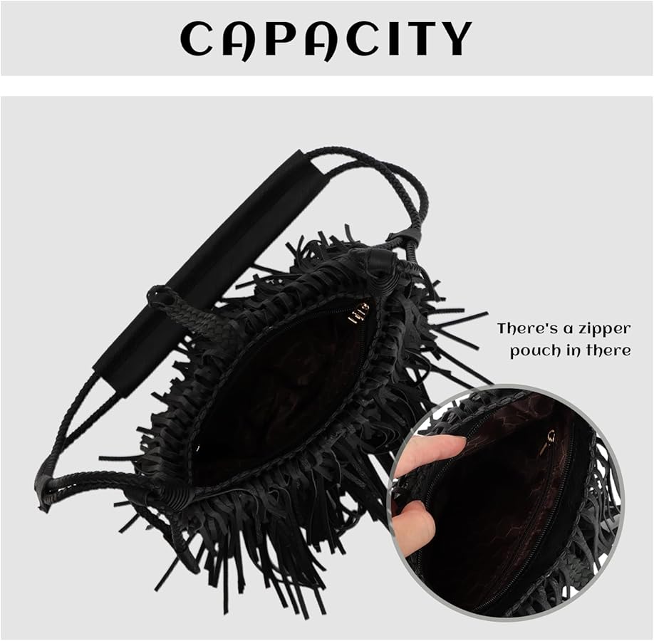 q*w様 [新品]TAPE FRINGE SHOULDER BAG Emprier Vintage Fringe hobo bags for Women Vegan Faux Suede