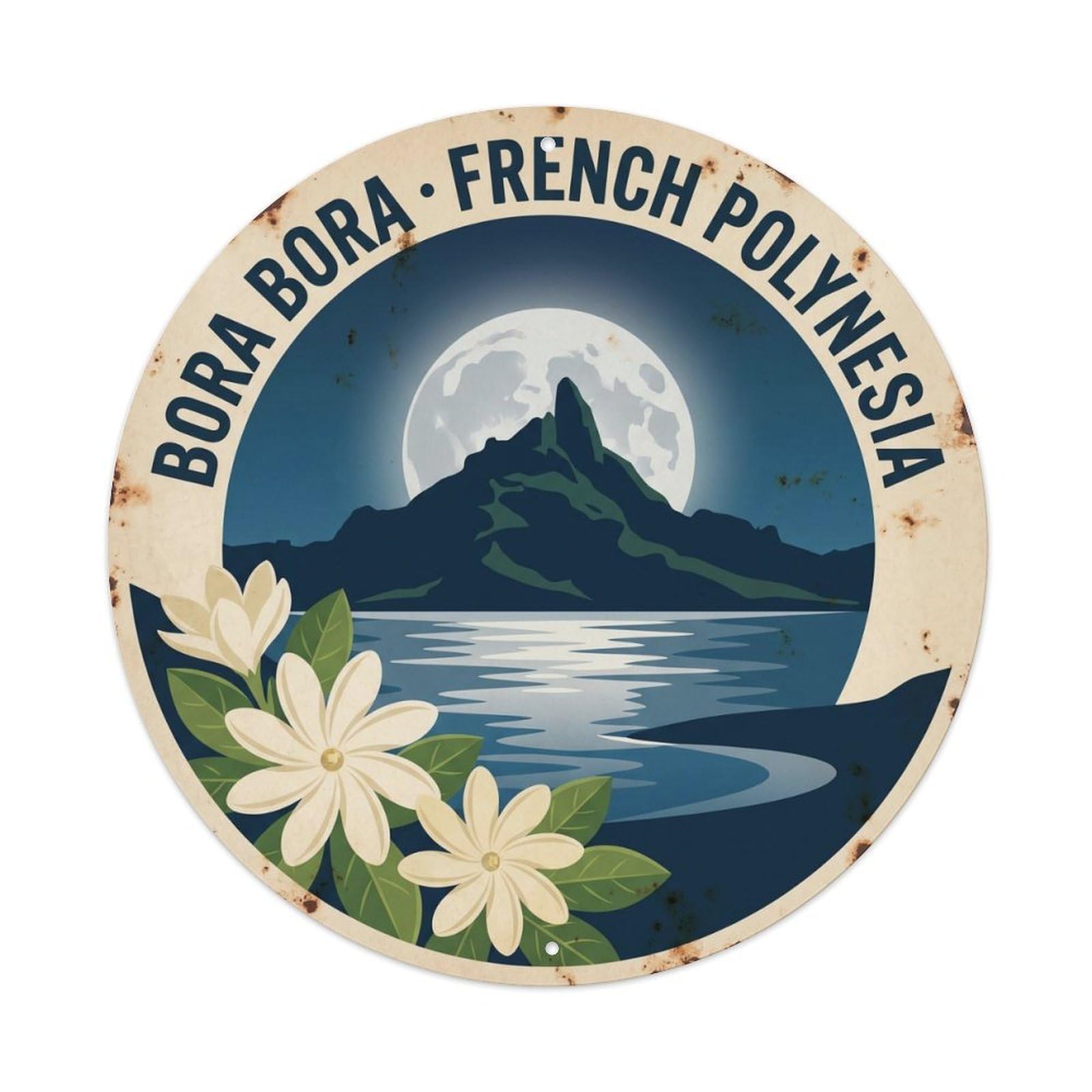 Olyhtr 8X8inch Classic Style Borabora Otemanu Tiare Moonlight Vintage Polynesian Metal Tin Sign