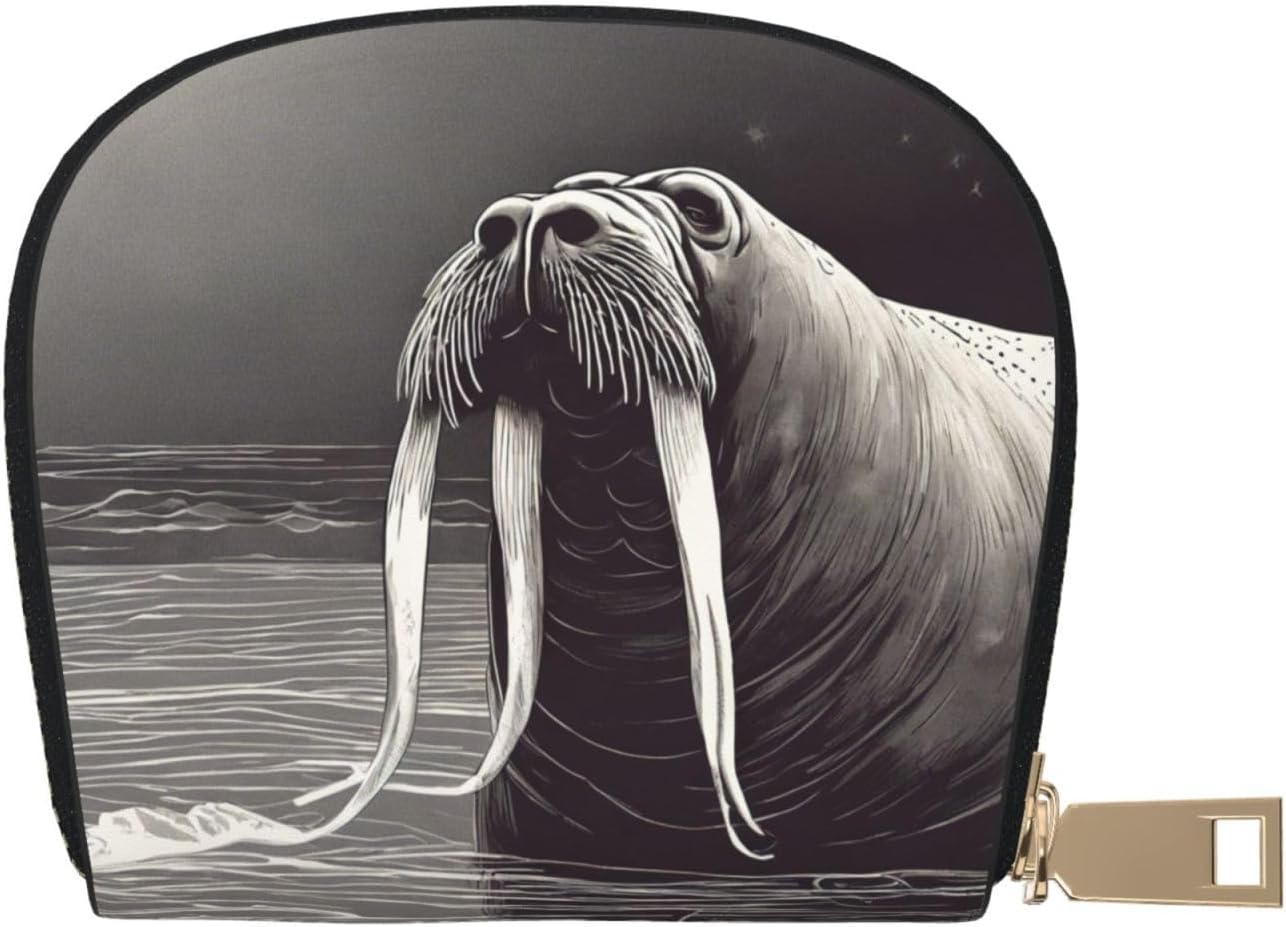 Walrus02 print Wallet Credit Cards Holder Business Card Case for Men Women Compact Size for Adults