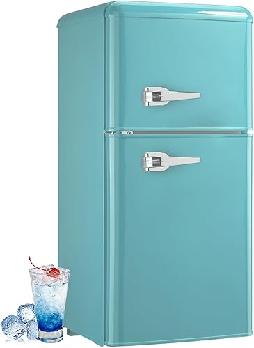 Mini refrigerador retro de 3.5 pies cúbicos de tamaño apartamento con congelador, termostato ajustable de 7 niveles, refrigerador retro pequeño con