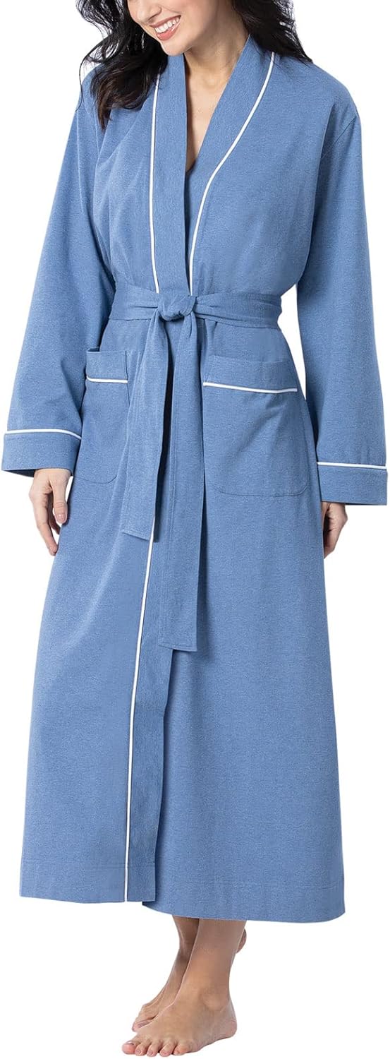 PajamaGram Long Bathrobes For Women - Womens Cotton Robe, 100% Cotton X-Small Heather Blue