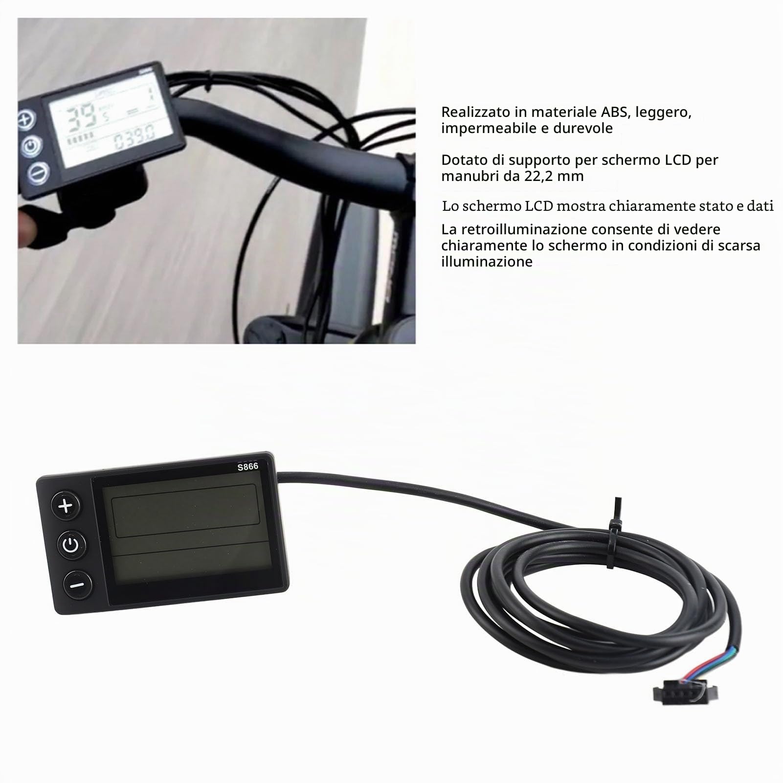 Display LCD per Bici Elettrica S866, 36V 48V, per Scooter, con Spina SM