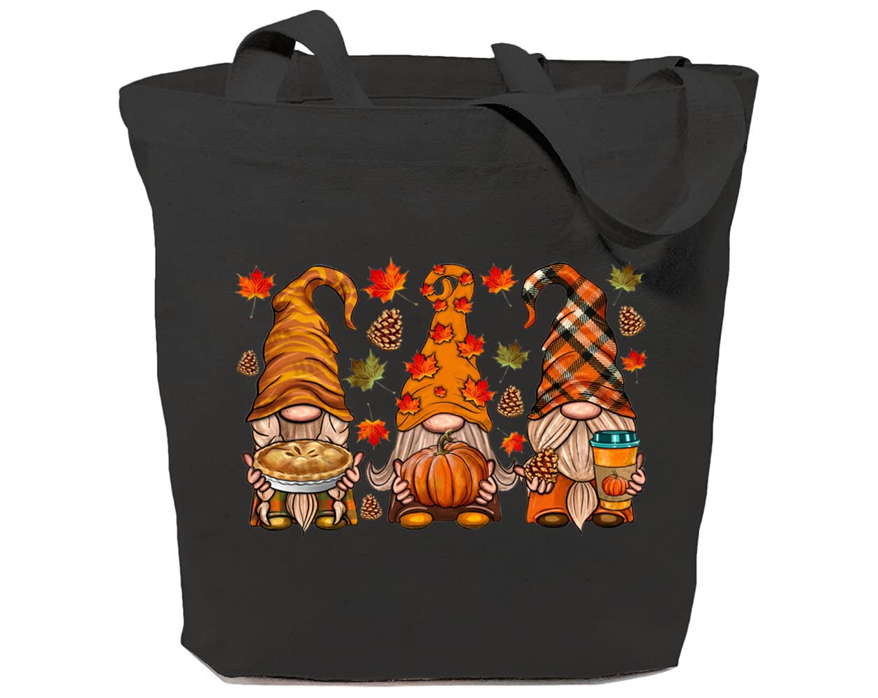 GXVUIS Cute Fall Gnomes Canvas Tote Bag for Women Aesthetic Autumn Leaves Pumpkin Reusable Grocery Bag Thanksgiving Day Gift
